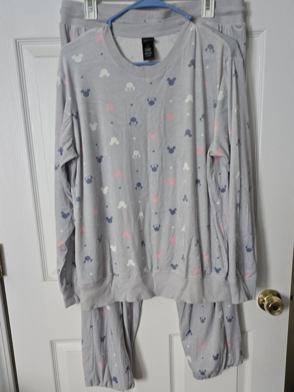 Adult Long-Sleeve Grey Minnie & Mickey Print PJ Set- Extremely Soft Sleepwear